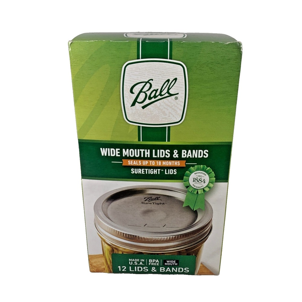 New Box of 12 BALL Wide Mouth Bands w/ Dome‎ Lids For Mason Jars Canning